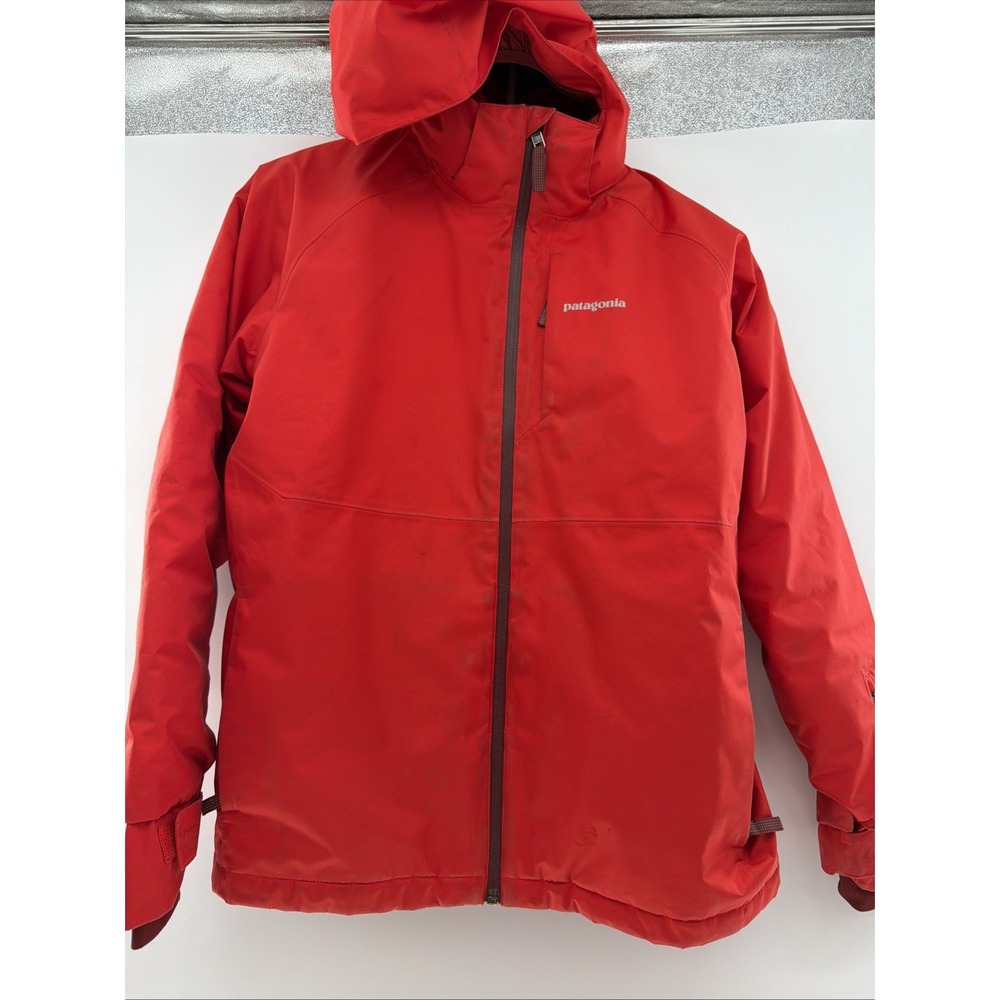 Patagonia Boys Snowshot Jacket Winter Waterproof Red Size XL 14 Attached Hood